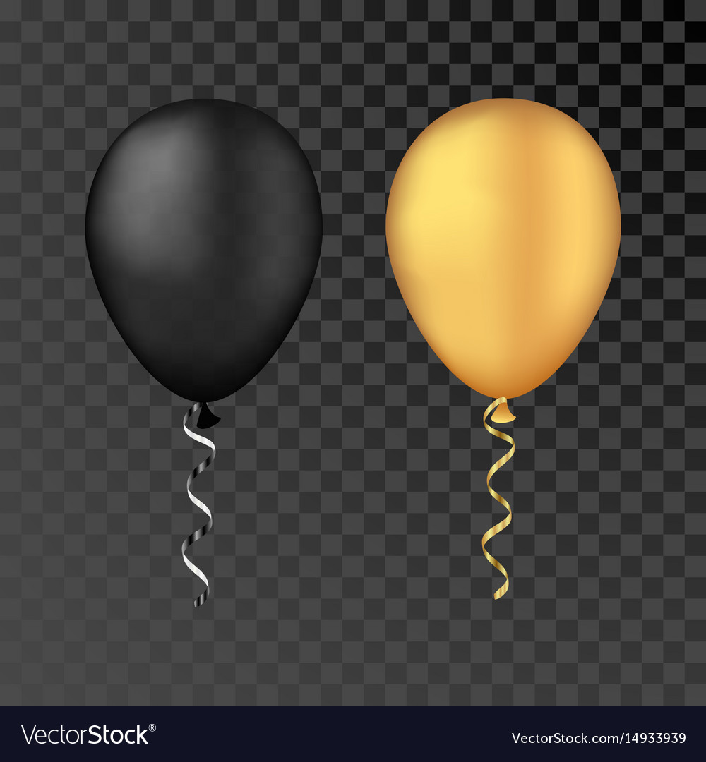 Gold and black balloons on a transparent Vector Image