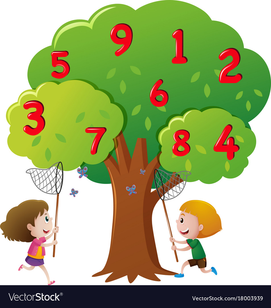 Kids catching numbers on the tree Royalty Free Vector Image