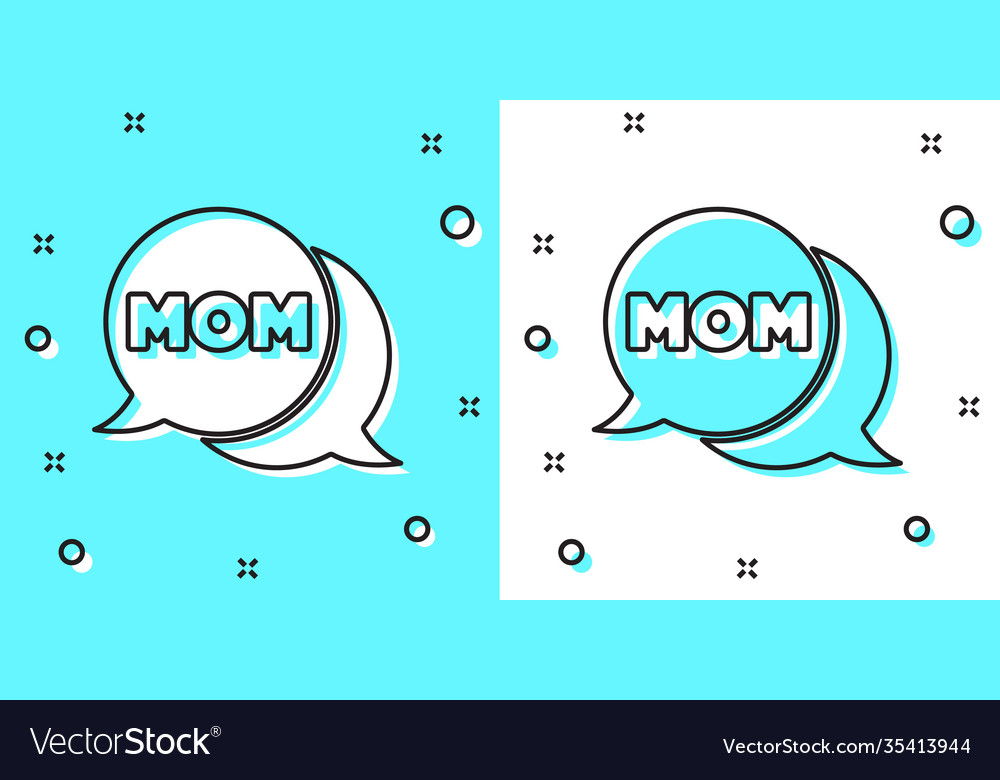 Black line speech bubble mom icon isolated