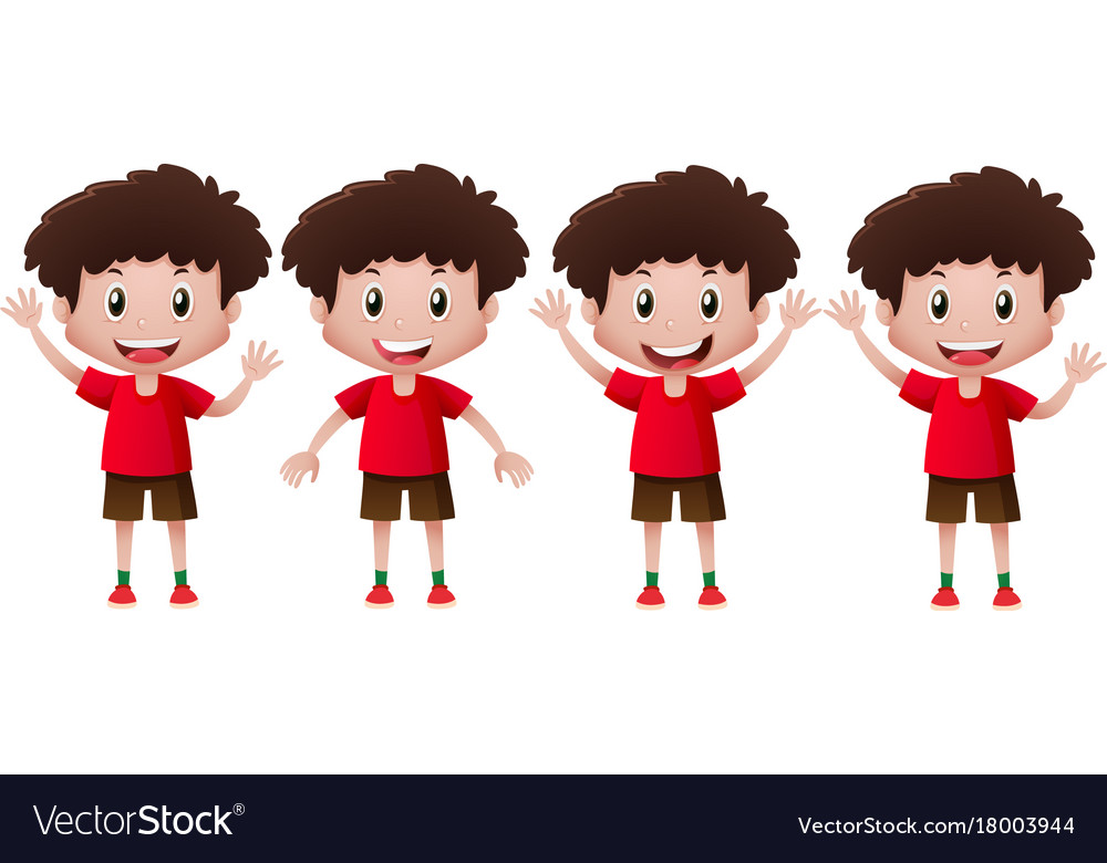 Boy in red doing different actions