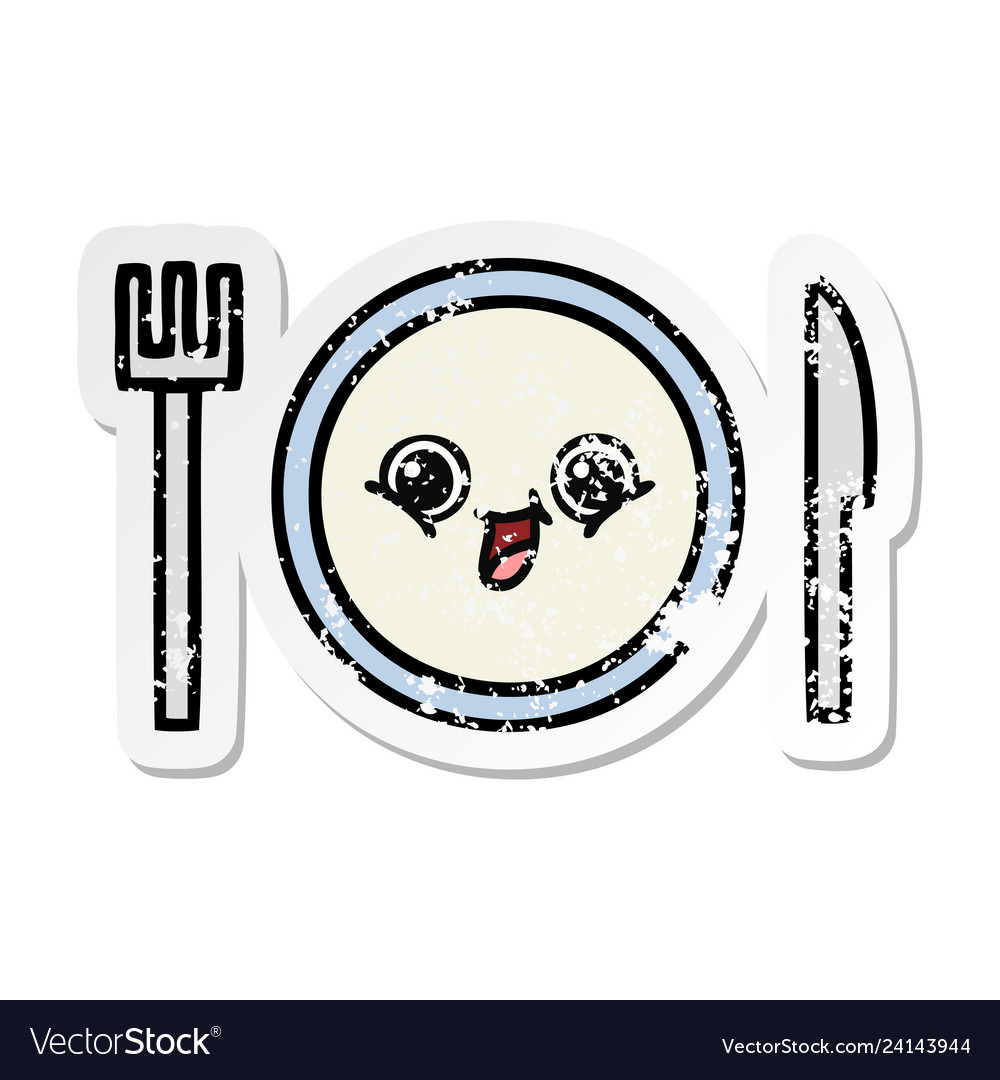 Distressed sticker of a cute cartoon dinner plate Vector Image