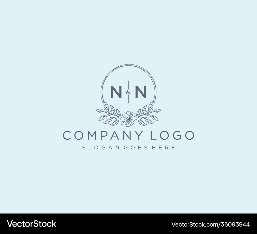 Initial nn letters floral frames unique Royalty Free Vector
