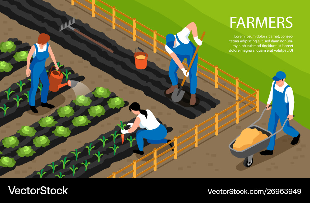 Farmer isometric horizontal composition Royalty Free Vector