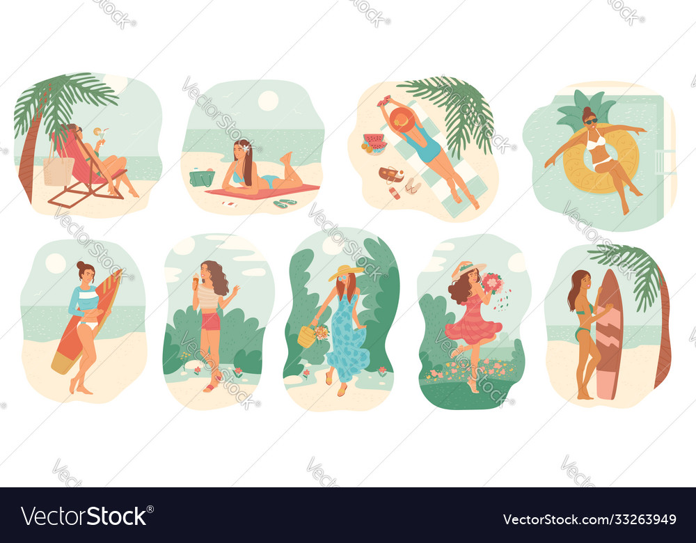 Girls in swimsuit and dress summer vacation women Vector Image