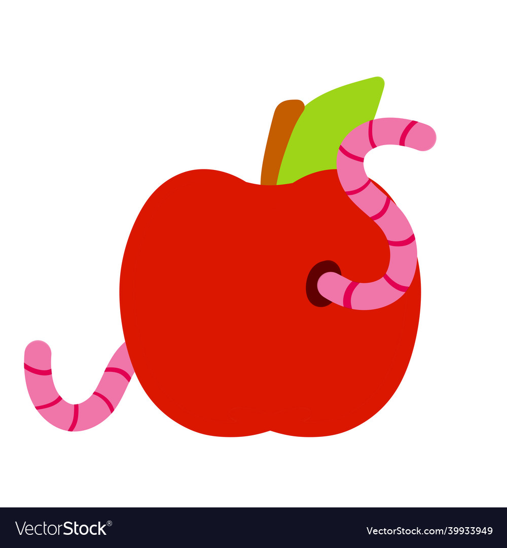 Red apple fruit with a worm Royalty Free Vector Image