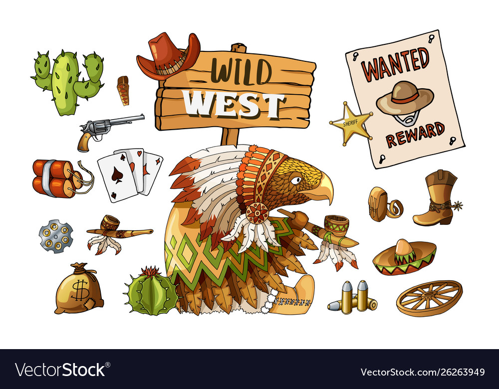 Set cowboy and wild west labels sticker