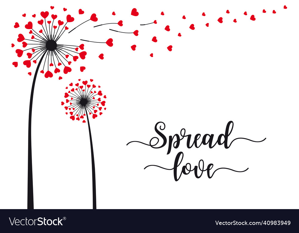 Spread love dandelion flower with flying red vector image Spread love dandelion flower with flying red