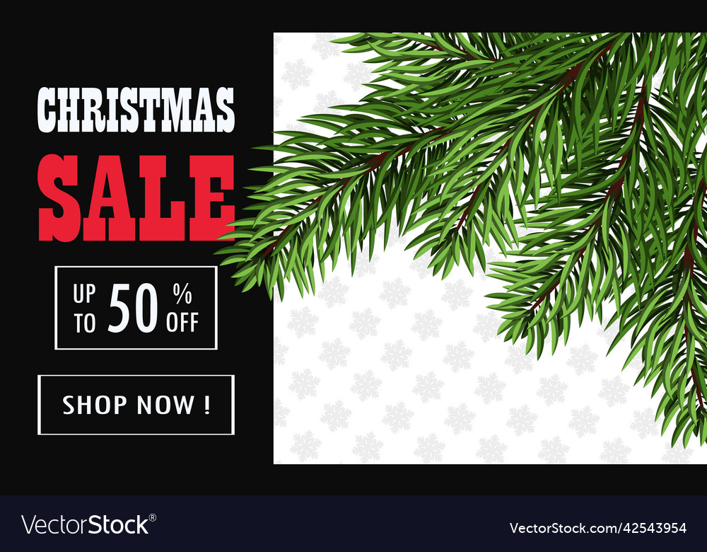 Christmas sale banner realistic fir-tree branches