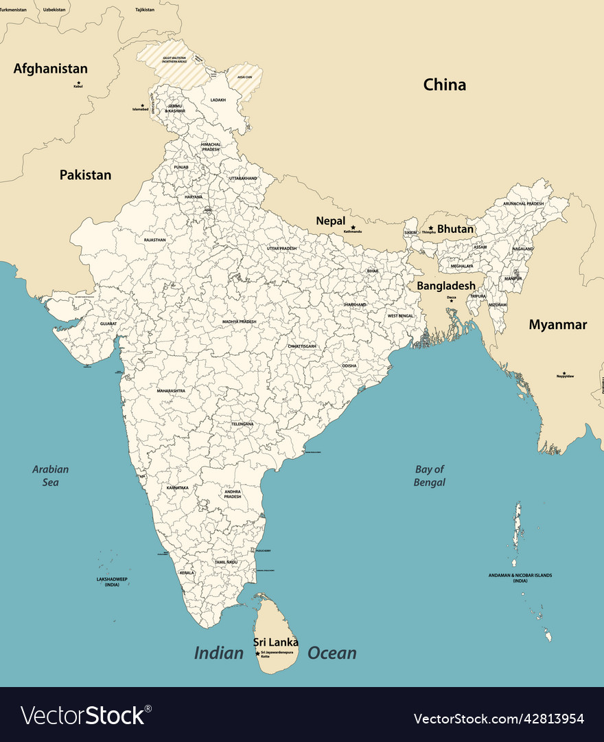 India administrative divisions map Royalty Free Vector Image