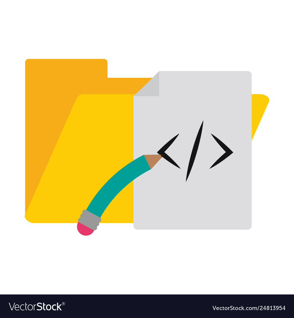 Programming sheet and folder with pencil symbols Vector Image