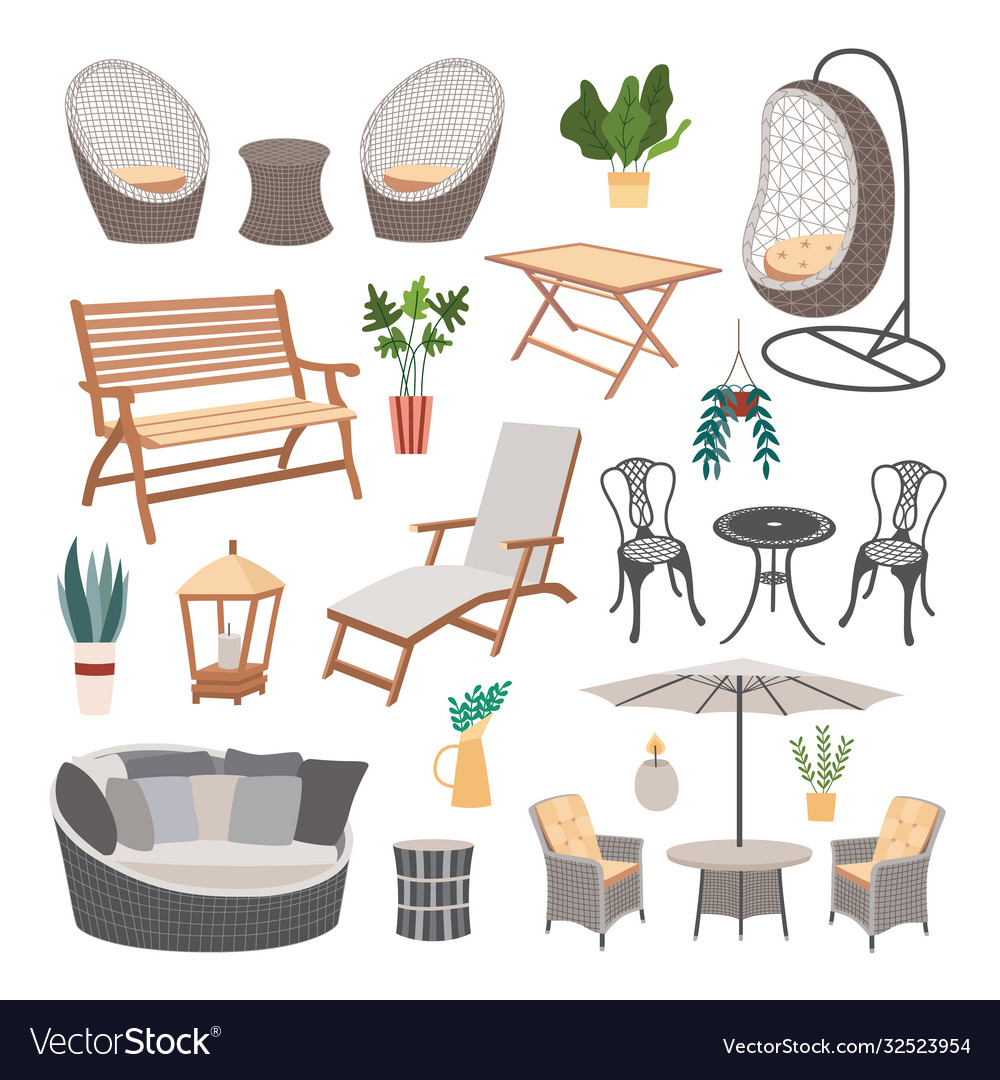 Set garden and beach furniture icons flat Vector Image