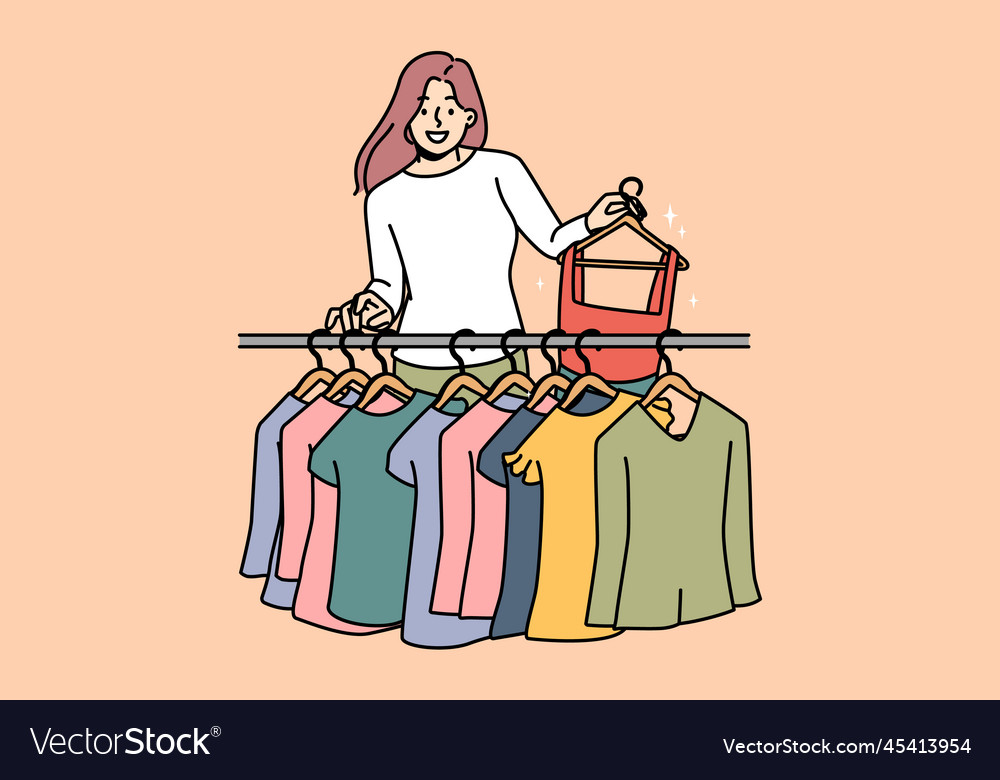 Smiling woman shopping clothes in boutique Vector Image