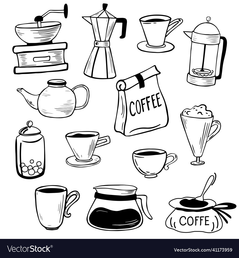 Coffee collection maker geyser french Royalty Free Vector