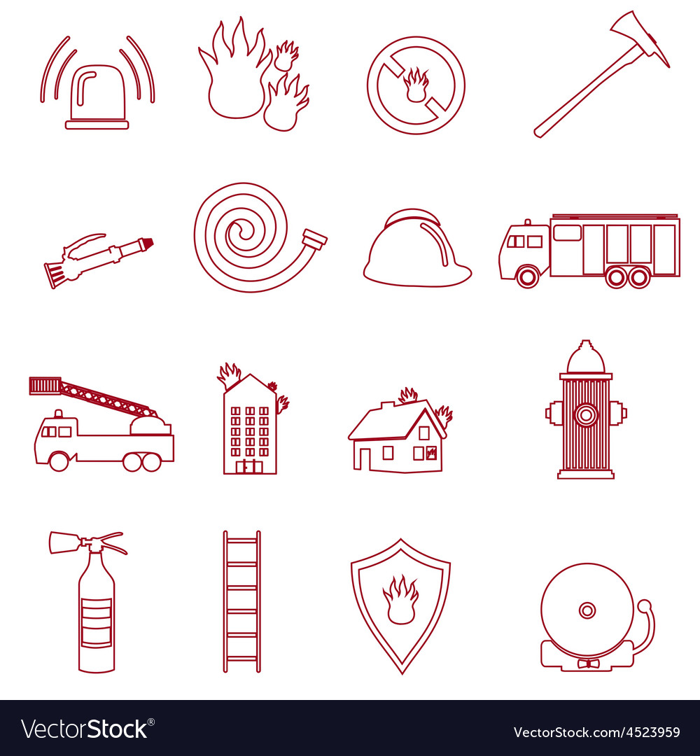 Fire brigade outline red icons set eps10 Vector Image