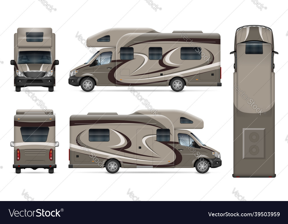 Rv template vehicle branding mock up side front vector image Rv template vehicle branding mock up side front