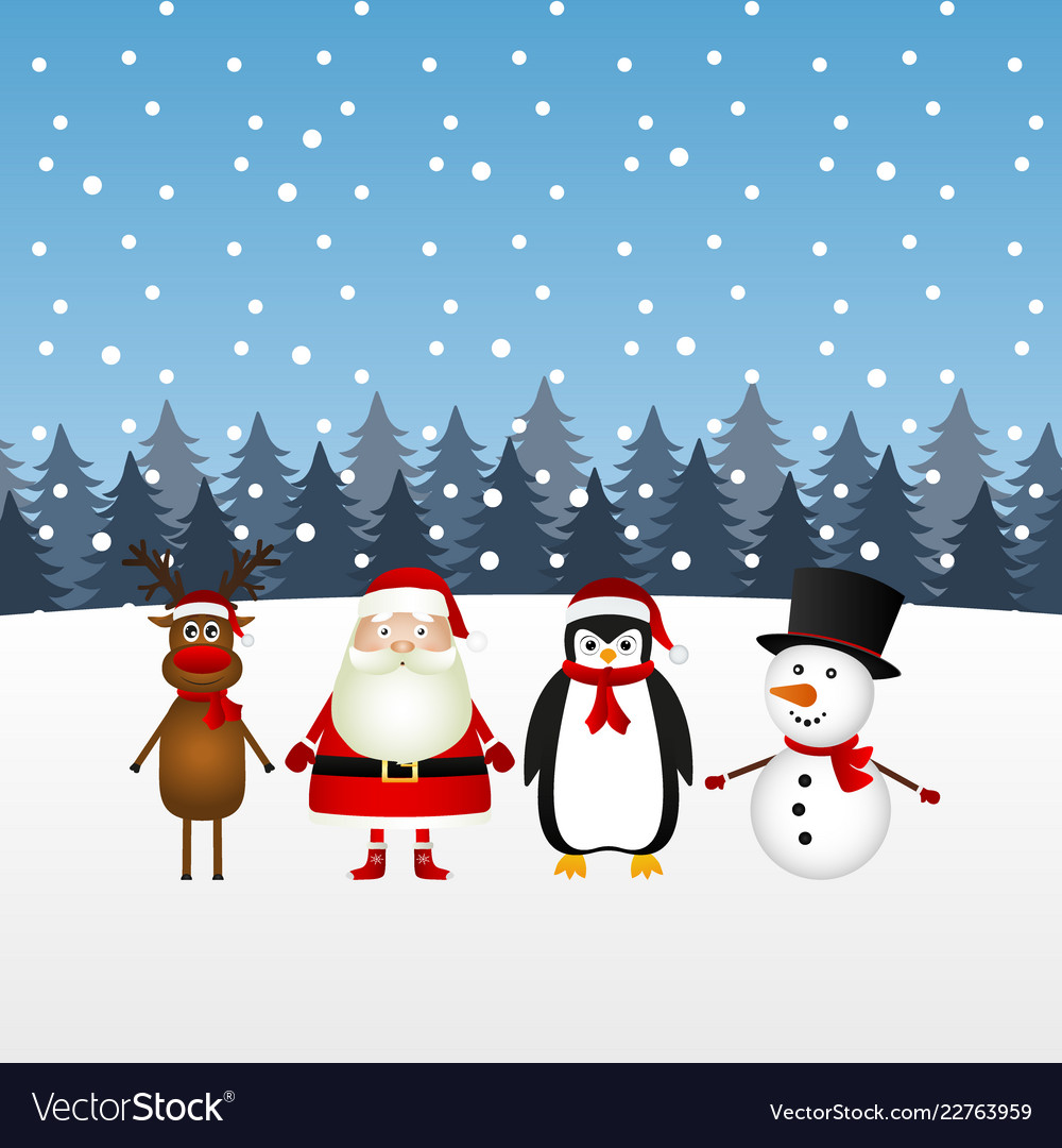 Santa claus mit Schneemann Rentiere und Pinguin