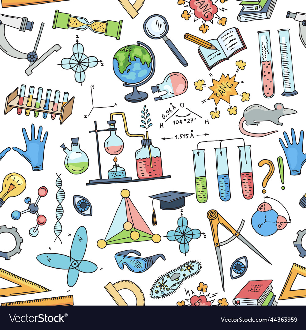 Science pattern symbols of chemical lab Royalty Free Vector