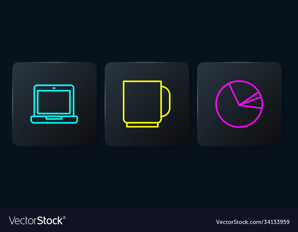 Set Linie Laptop Pier Diagramm Infografik und Kaffee