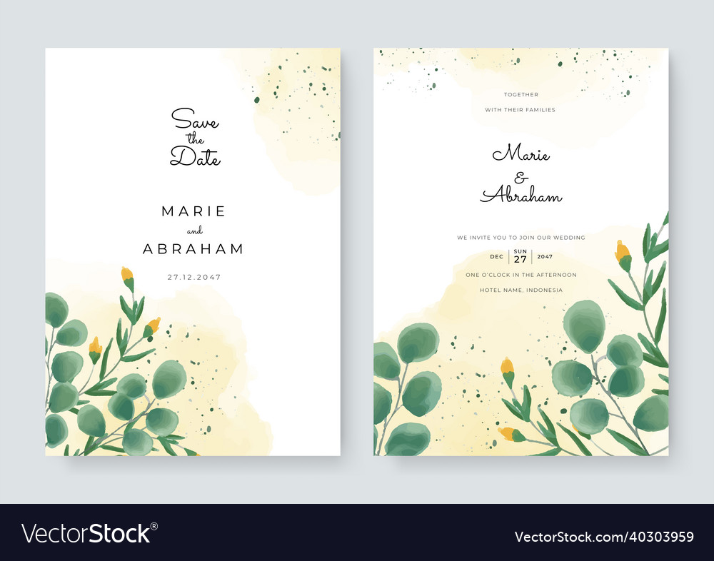 Set of card with flower leaves watercolor wedding