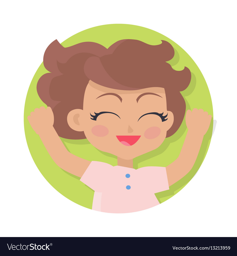 Smiling Girl With Raised Hands Brown Wavy Hair Vector Image