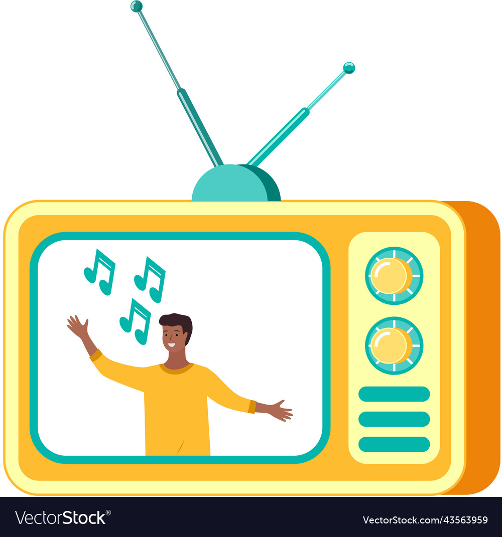 Tv show on television screen with handsome male Vector Image