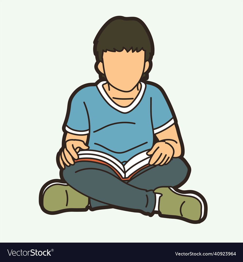 Children reading a book cartoon graphic