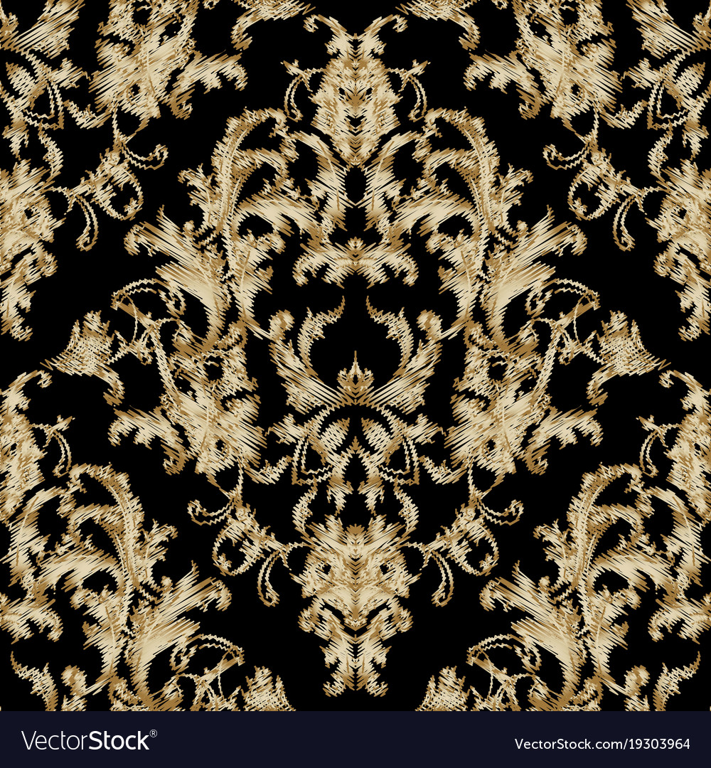 Embroidery baroque seamless pattern black grunge Vector Image