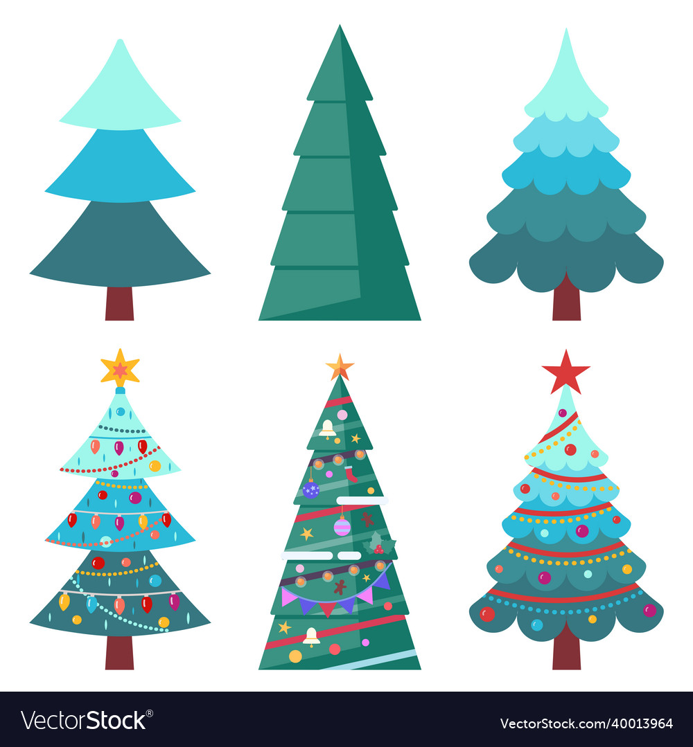 Flat decorated and non decorated christmas trees Vector Image