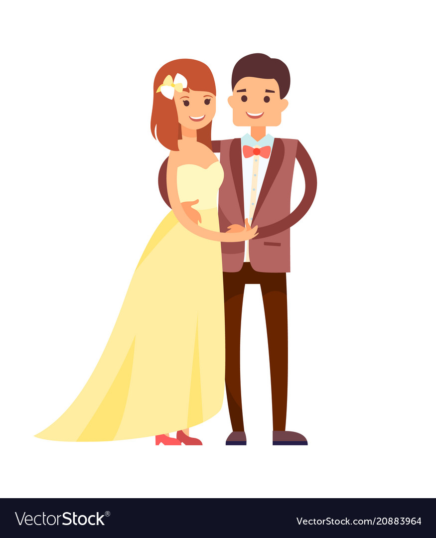 Happy newlyweds in cute suits Royalty Free Vector Image