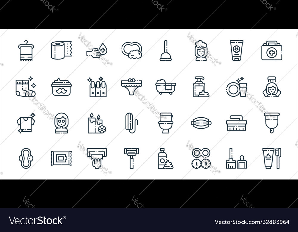 Hygiene routine line icons linear set quality