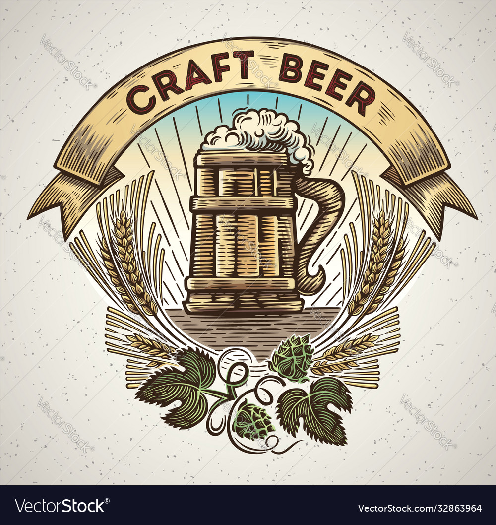 Mug beer in a graphic style and elements of Vector Image