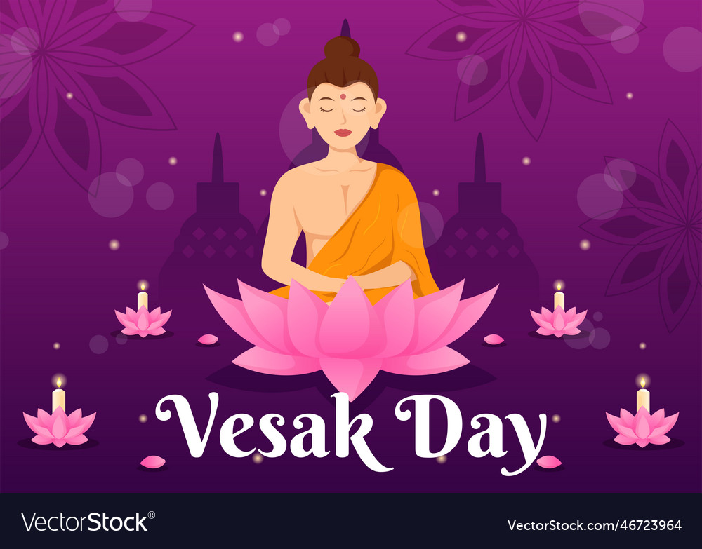 Vesak day celebration with temple silhouette Vector Image