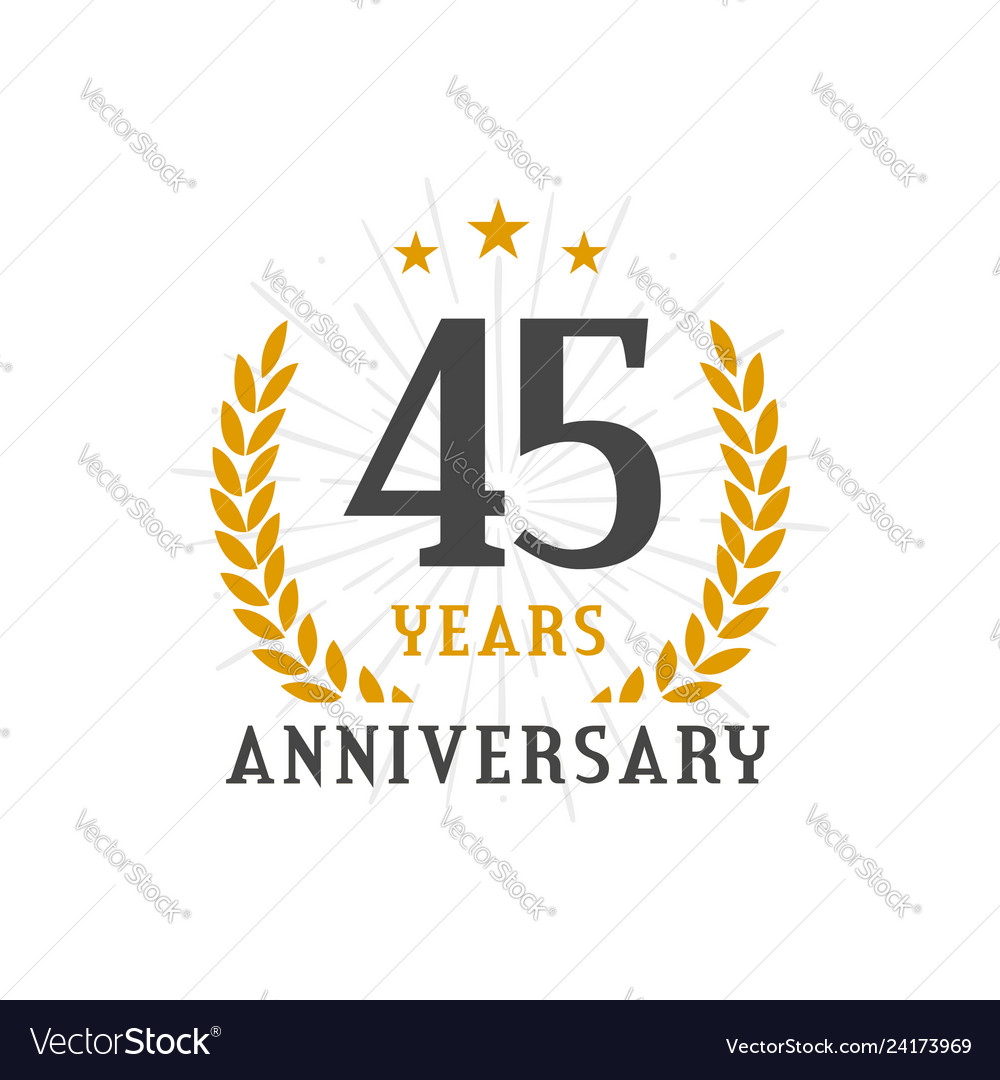 45 Years Anniversary Golden Laurel Wreath Logo Vector Image