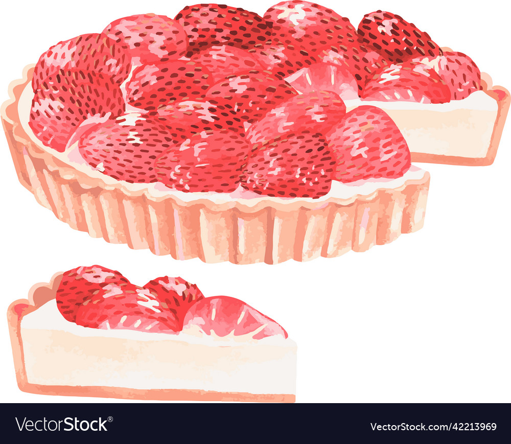 Strawberry pie with slice Royalty Free Vector Image