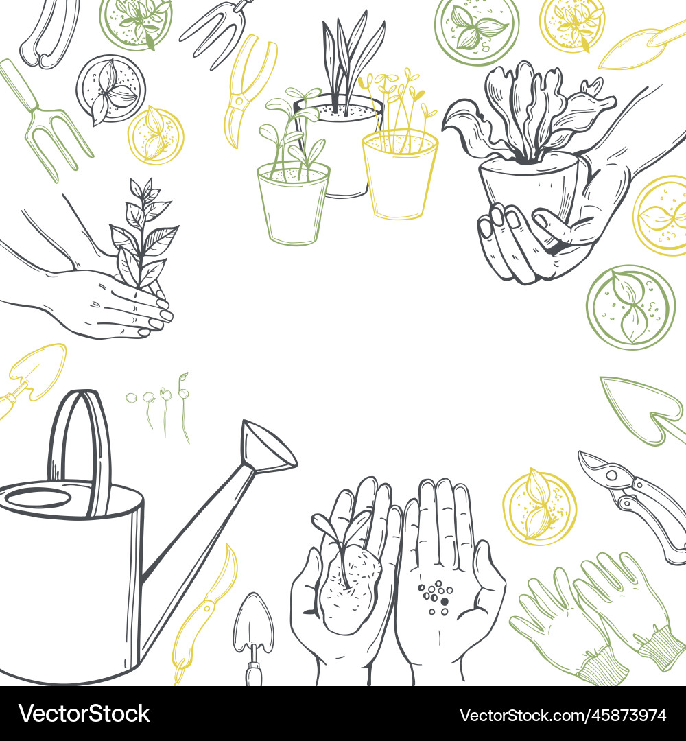 Background with garden tools Royalty Free Vector Image
