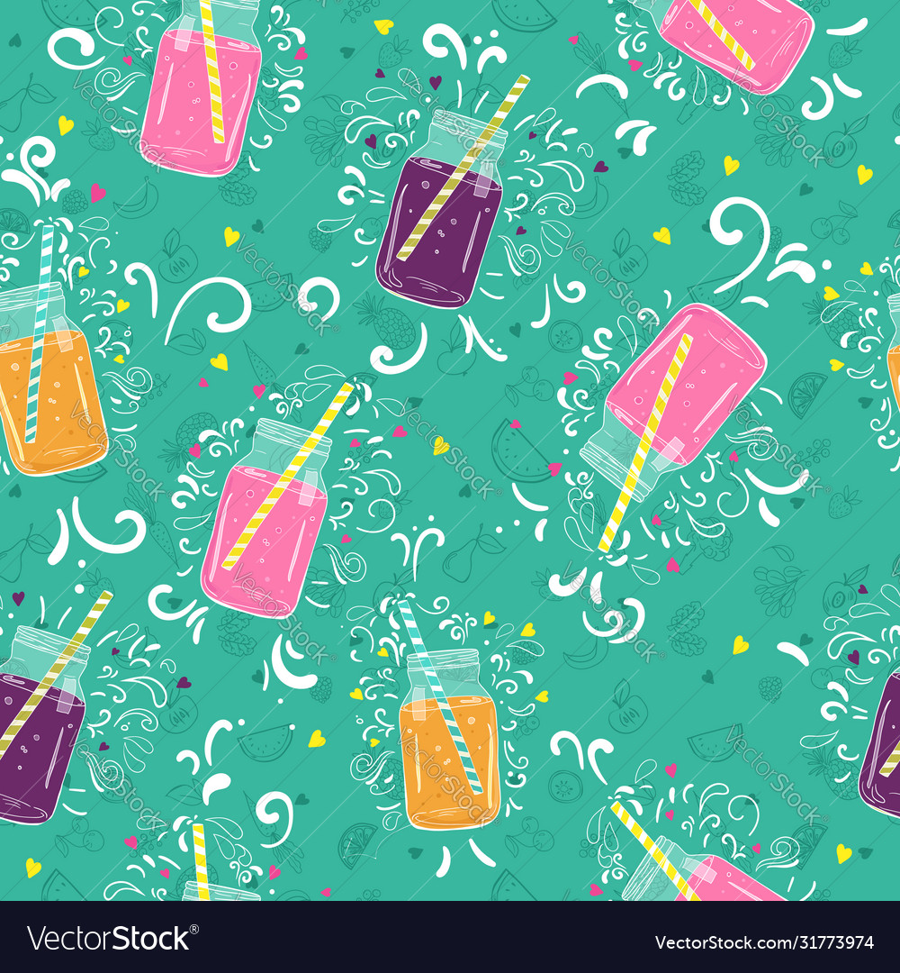 Bright seamless pattern with smoothies