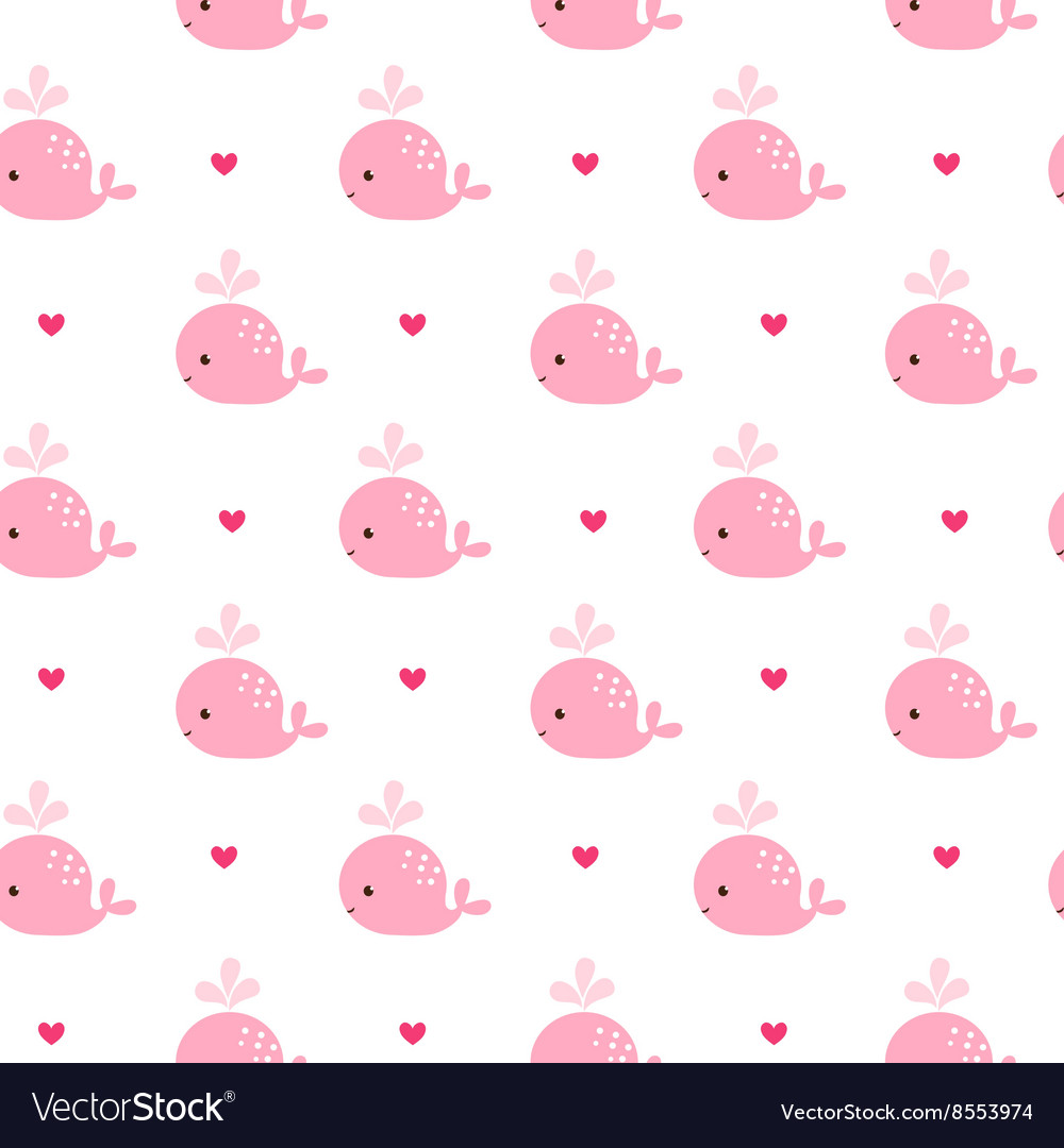 Cute background with cartoon pink whales Vector Image