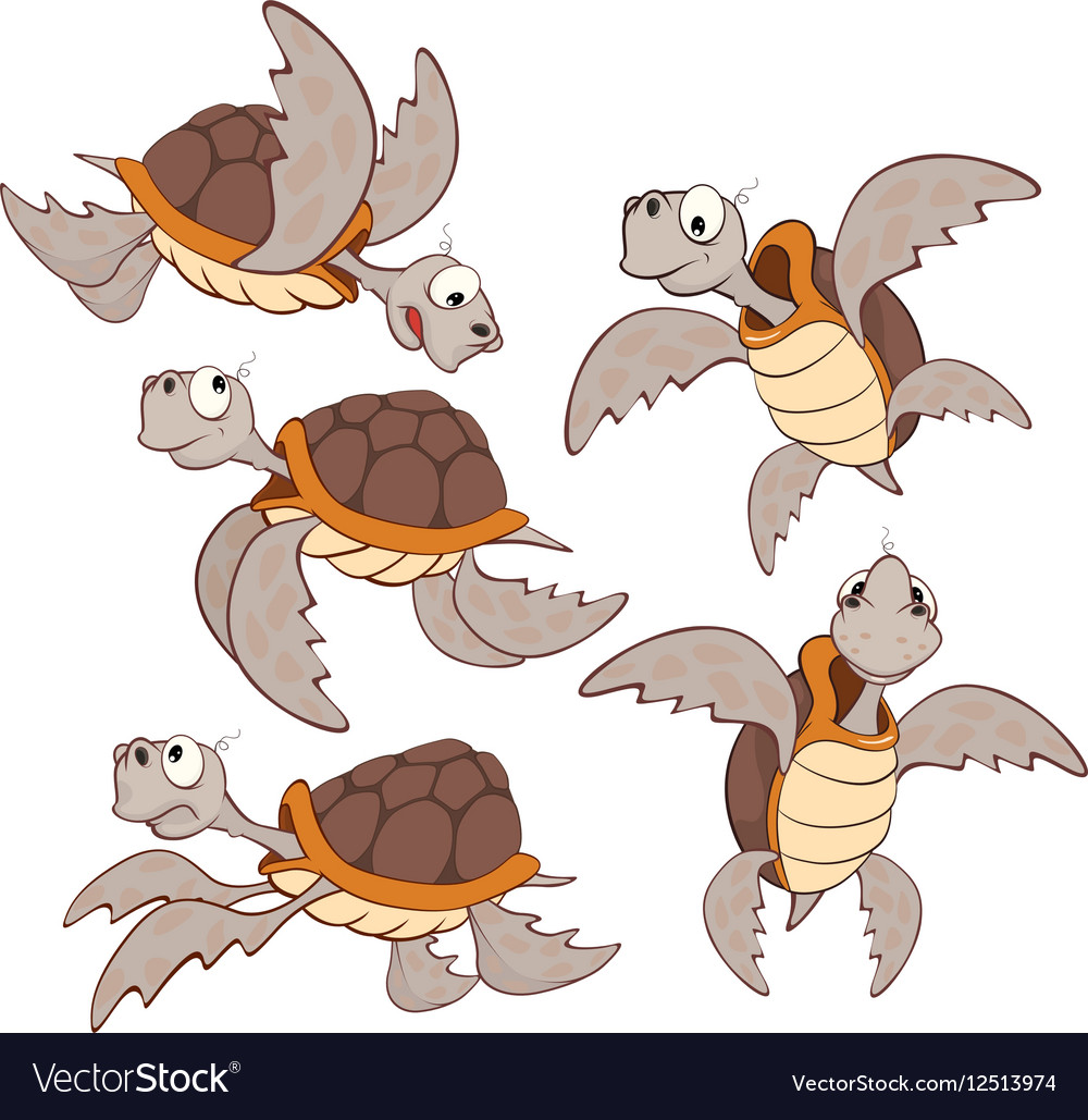 Set of Cute Sea Turtles Cartoon Royalty Free Vector Image