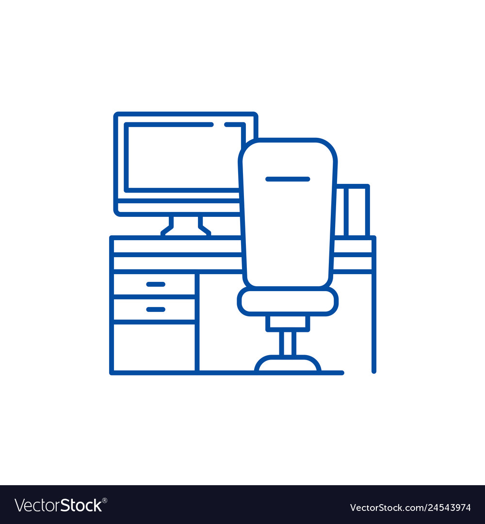 Workplace with computer and chair line icon