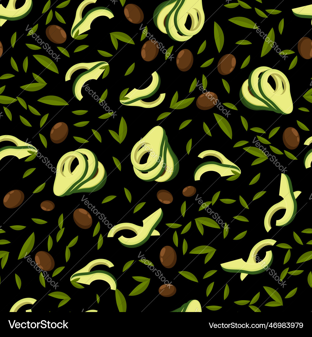 Avocado fruit seamless pattern with leaves Vector Image