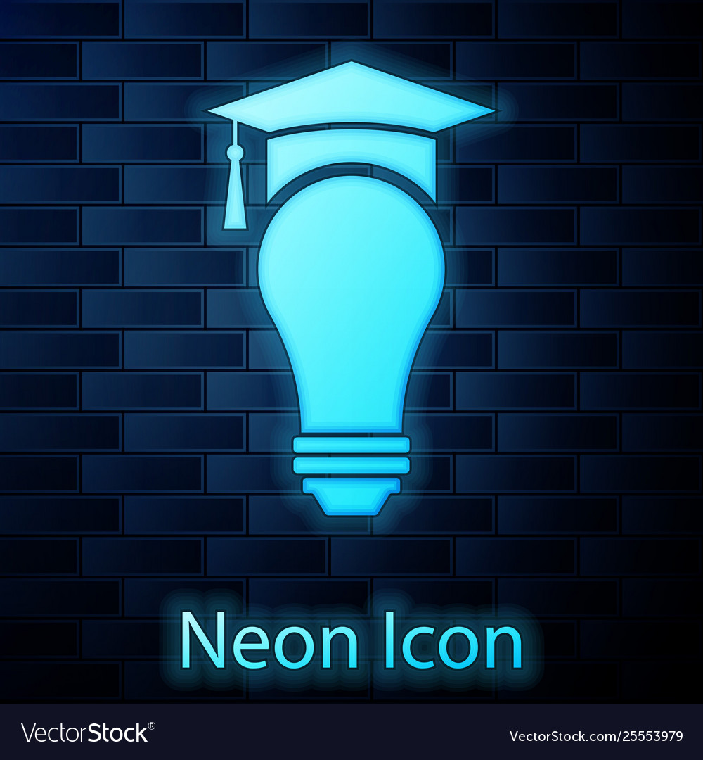 Neon Light Bulbs >> Glowing Neon Light Bulb And Graduation Cap Icon Neon Light Bulbs >> Glowing Neon Light Bulb And Graduation Cap Icon