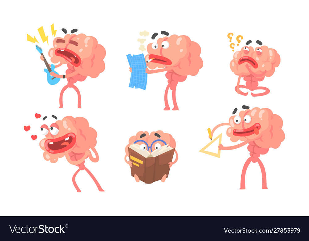 Set cartoon humanized brains with arms and legs Vector Image