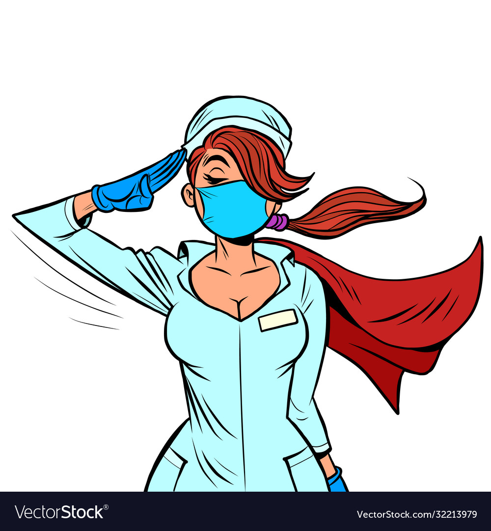 Super hero nurse military salutes vector image. 
