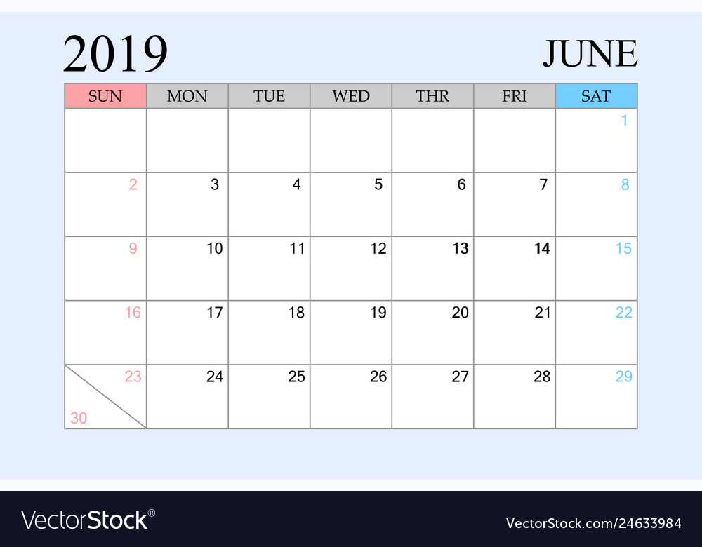 2019 calendar june schedule planner organizer