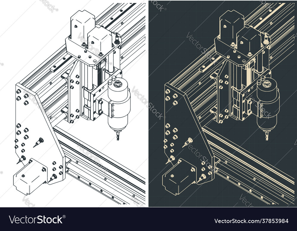 Cnc machine for 3d carving isometric blueprints Vector Image