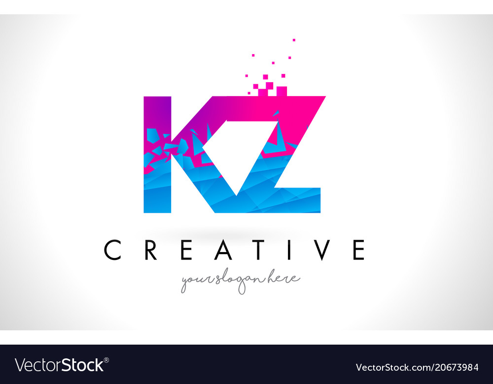 Kz K Z Letter Logo With Shattered Broken Blue Vector Image