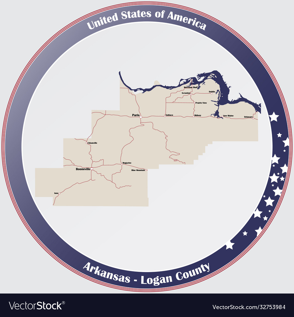 Map logan county in arkansas Royalty Free Vector Image