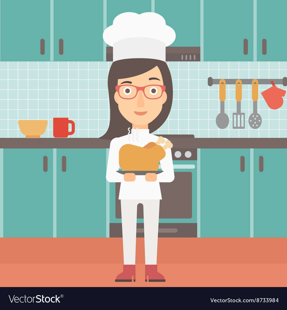 Woman Holding Roasted Chicken Royalty Free Vector Image