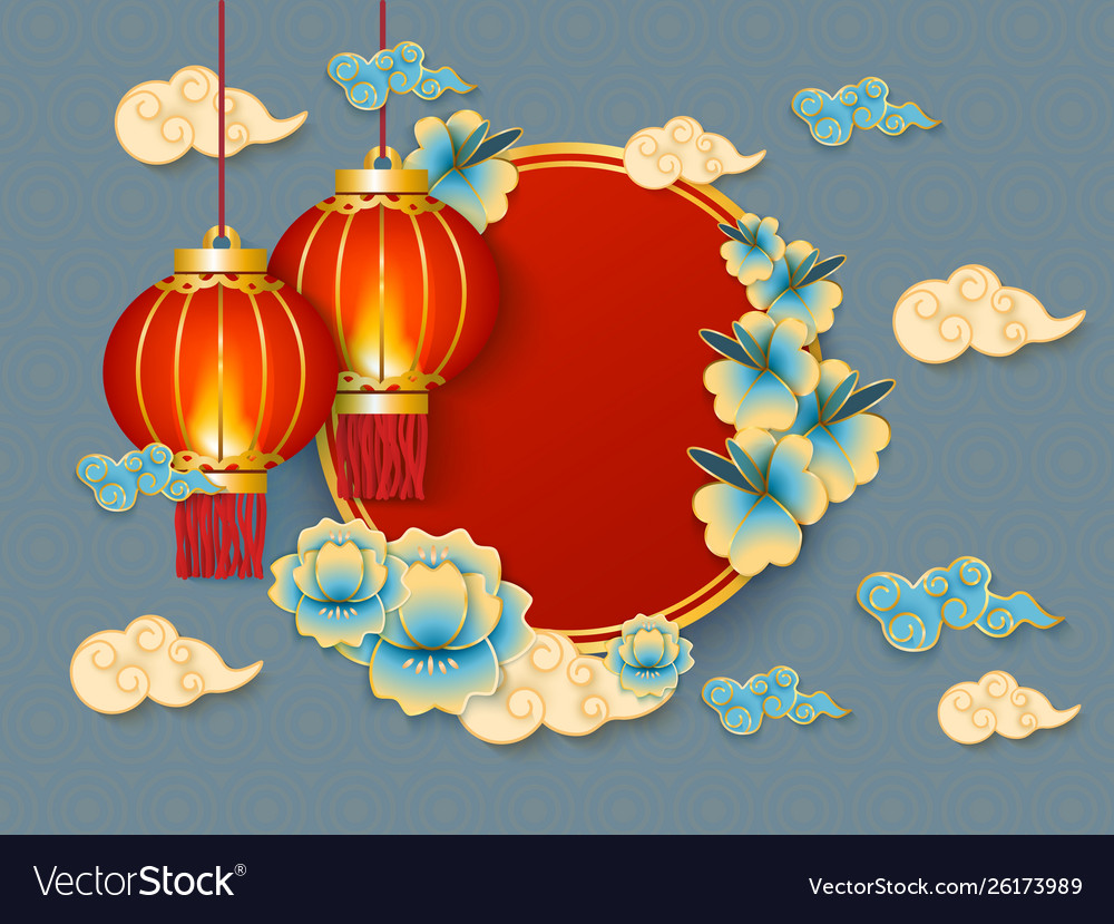 Blue Background With Red Hanging Traditional Vector Image