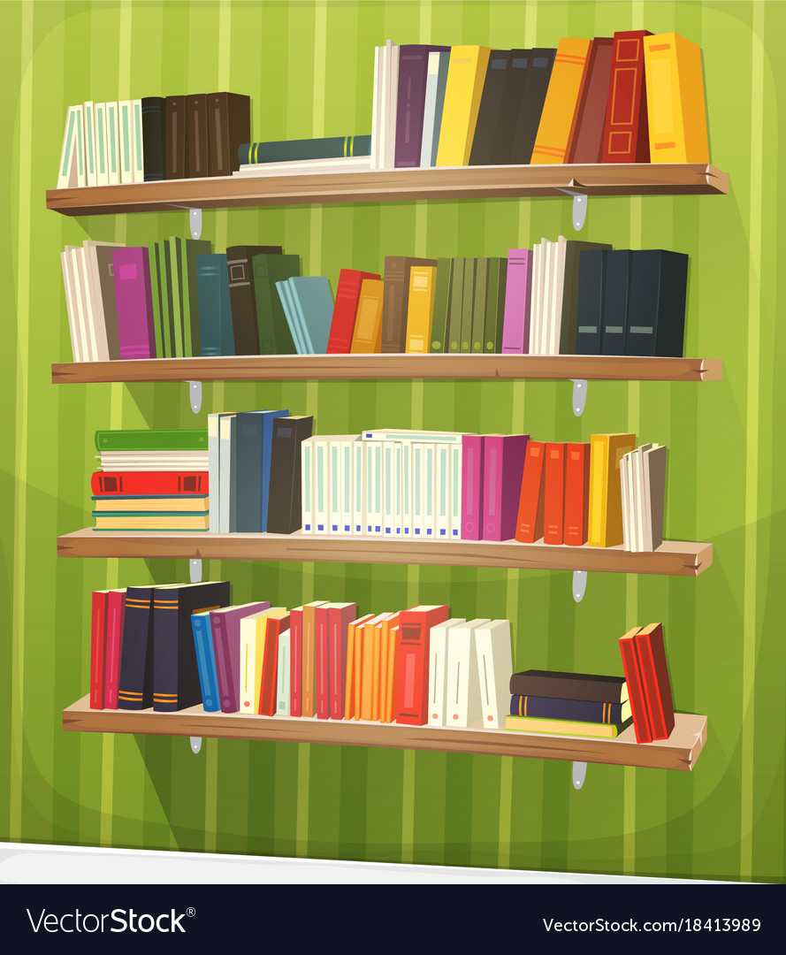 Download Cartoon library bookshelf on the wall Royalty Free Vector